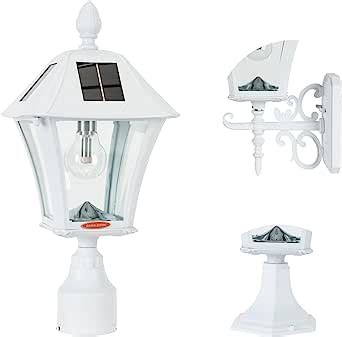 Gama Sonic Solar Outdoor Light Post Baytown Bulb White Cast Aluminum