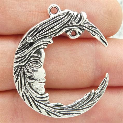 Crescent Moon Pendant Silver Pewter Large Moon Charm