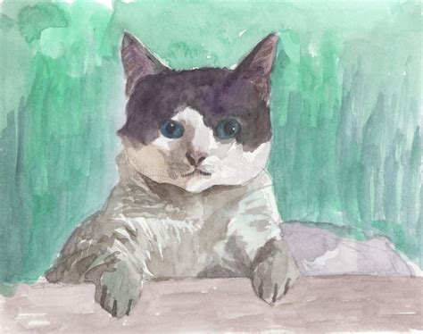 Cat watercolor painting stock illustration. Illustration of feline ...