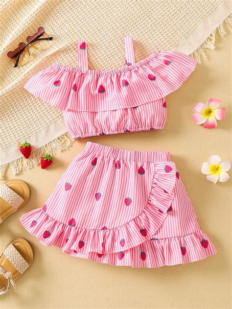 Pink Cute Collar Short Sleeve Stripedfruitandvegetable Embellished