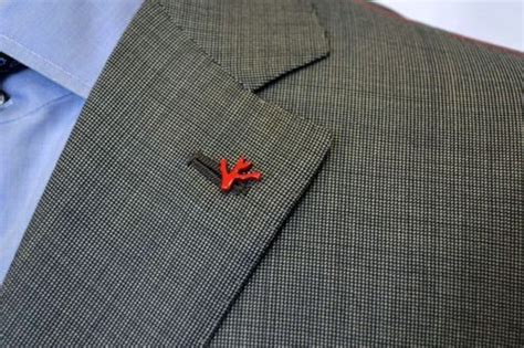 Isaia Red Coral Lapel Pin Gray Suit Isaia Suits