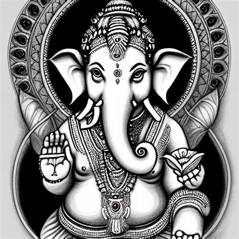 Ganesha Black And White Drawing