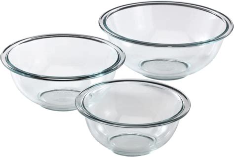 Pyrex Smart Essentials 3 Piece Prepware Mixing Bowl Set 1 Qt 15 Qt And 25 Qt Glass Mixing