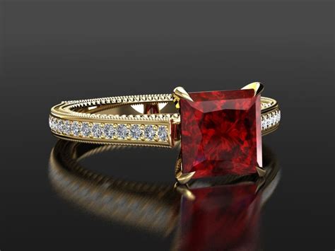 2 Carat Ruby Engagement Ring Princess Cut Ruby And Diamond Etsy