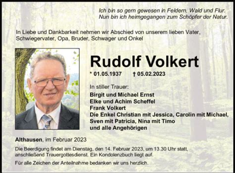 Traueranzeigen Von Rudolf Volkert Trauerportal Ihrer Tageszeitung