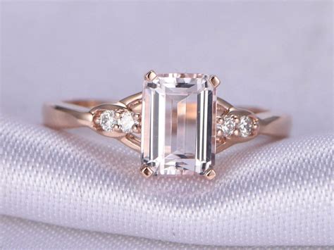 2 20 Ct Emerald Cut Morganite Diamond Engagement Ring Side Etsy