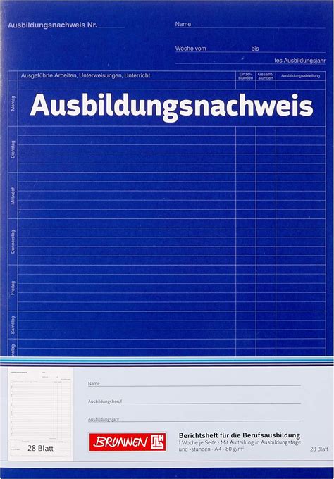 Berichtsheft Ausbildung Ausbildungsnachweisheft T Glich W Chentlich