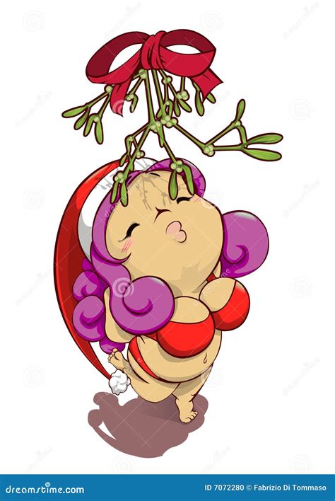 Bbw Kiss Under Mistletoe Stock Vector Illustration Of Ribbon