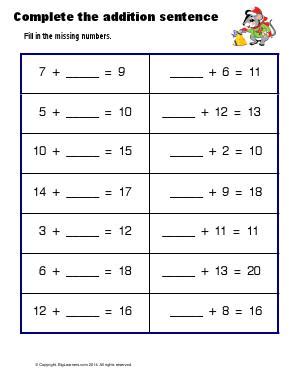 Missing Addends Adds Upto Math Worksheets F