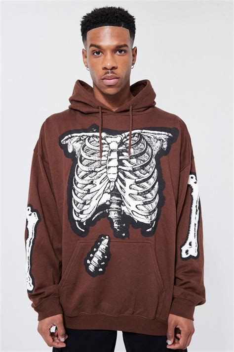 Oversized Skeleton Puff Print Hoodie Boohoo