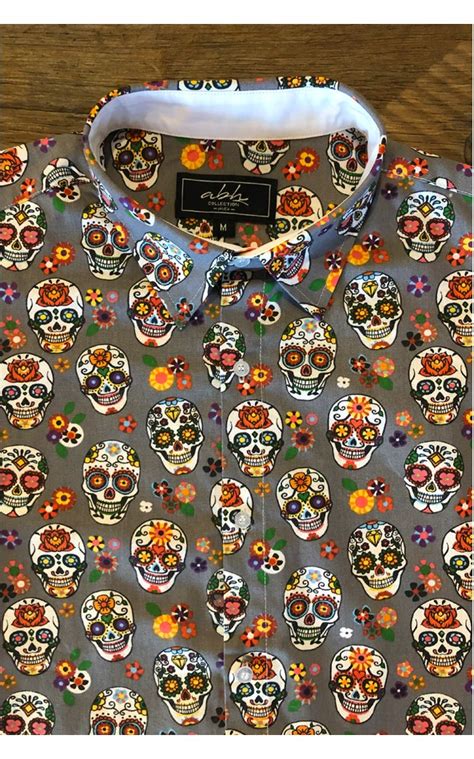 Grey Mexican Skull Print Mens Shirt Abh Collection JÁvea