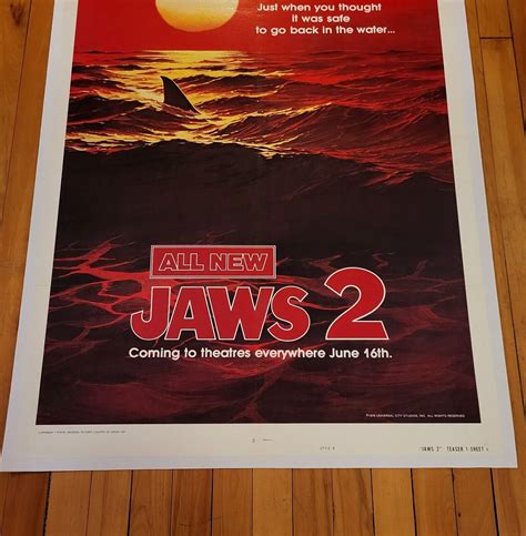 JAWS 2, Original Movie Poster 1978 style B Red Ocean 1SH, LINEN BACKED ...