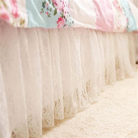 White Lace Love Ruffle Bridal Bed Skirt Dust Ruffle Lace Bed Skirt