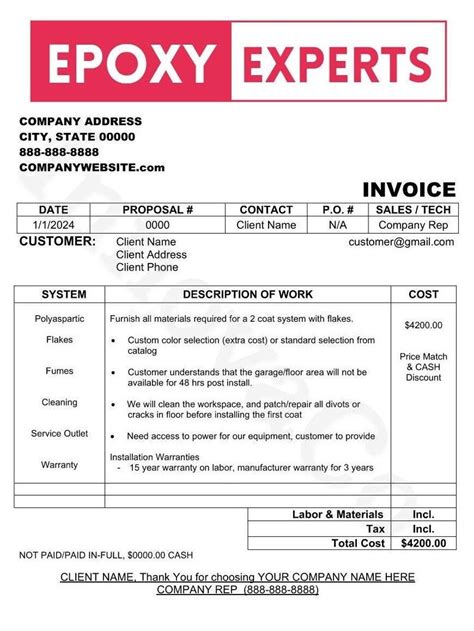 Contractor Invoice Template Epoxy Invoice Template Epoxy Flooring