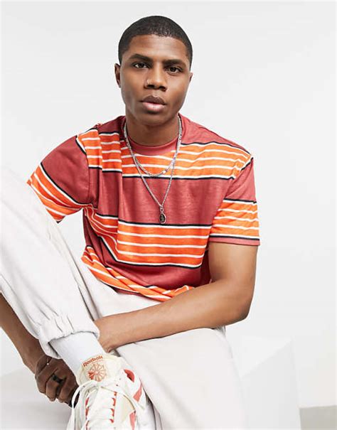 Asos Design Relaxed T Shirt In Red And Orange Stripe Asos