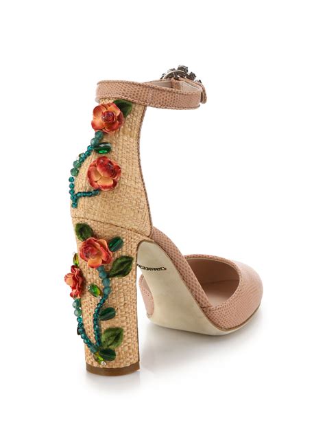 Lyst Dolce And Gabbana Floral Embellished Raffia And Lizard Embossed