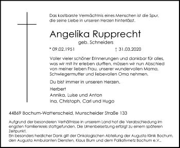 Traueranzeigen Von Angelika Rupprecht Trauer In Nrw De