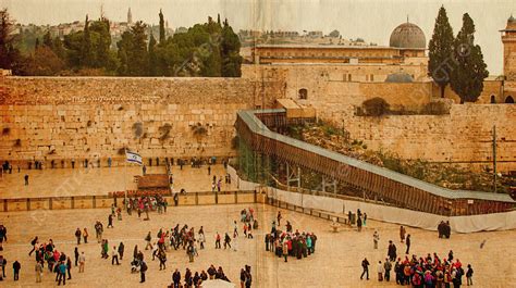 Vintagecolored Photo Of Jerusalems Temple Mount And Western Wall In Old Image Style Photo ...