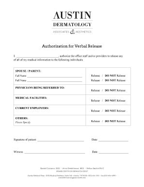 Fillable Online Authorization For Verbal Release Baustinb
