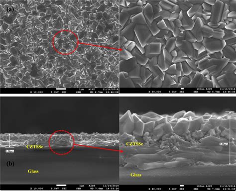 A Top View Sem Images And B Cross Sectional Sem Images Of Cztsse Thin