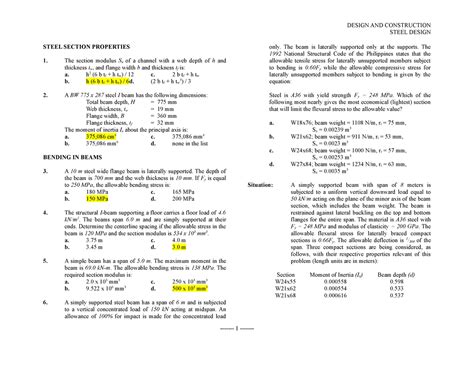 Toaz N A Steel Design Steel Section Properties The Section Modulus