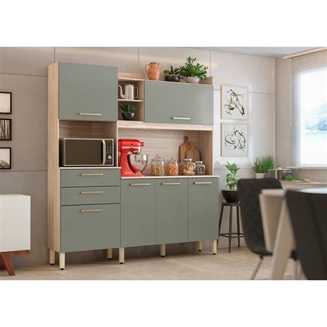 Cozinha Compacta Select Portas Gavetas Avena Touch Menta