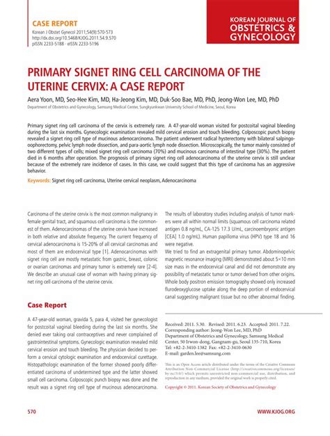 PDF PRIMARY SIGNET RING CELL CARCINOMA OF THE UTERINE CERVIX 2011