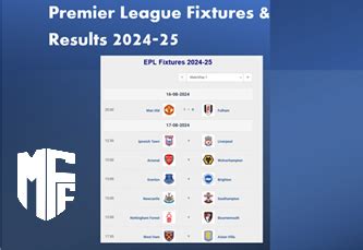 PL 2024-25 Fixtures, Scores & Highlights | MyFootballFacts