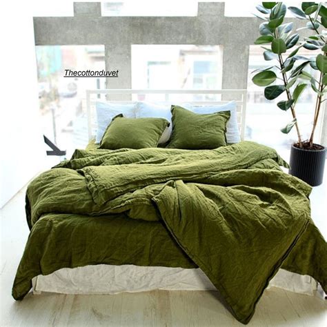 Dark Moss Green Washed Cotton Duvet Cover Duvet Cover With Etsy