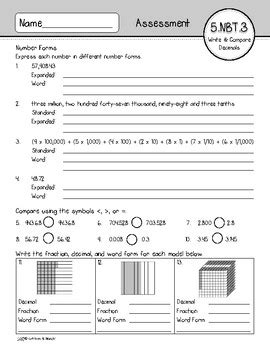 Nbt Assessment Read Write Compare Decimals By Kathleen And Mande