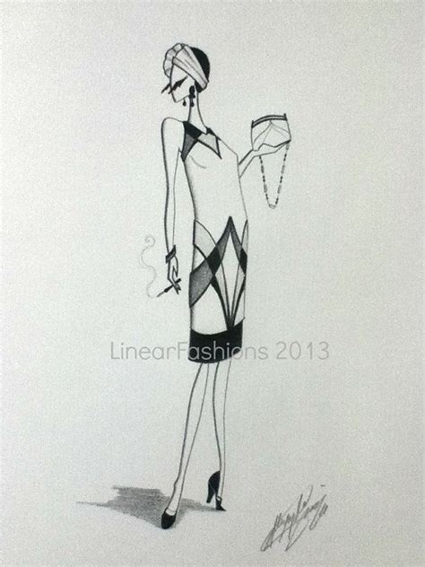 Fashion Illustration 1920s Flapper Art Decor Original Pencil Etsy