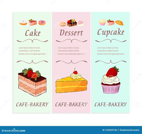 Bakery And Pastry Shop Desserts Banner Set With Text Fresh Sweet Foods