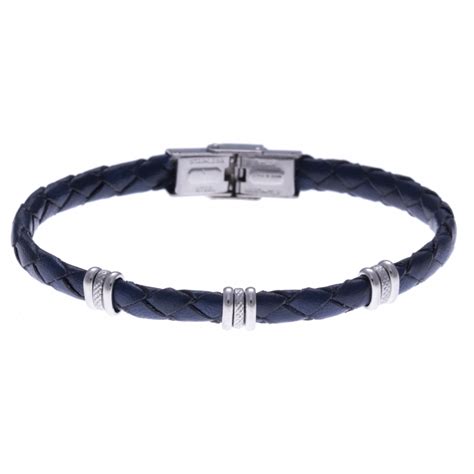 Bracelet Acier Cuir Tress Italien Bleu Cm R Glable Les