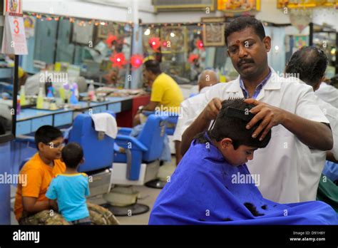 Singapore Little India,Serangoon Road,Asian man men male,barber shop,interior inside,boy boys ...