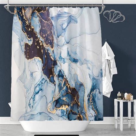 Rideau De Douche En Marbre X Textile Anti Moisissure Bleu Or