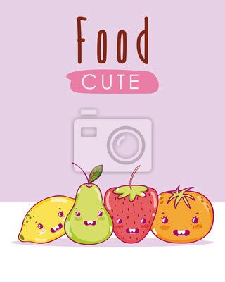 Desenhos Animados Bonitos Do Kawaii Dos Frutos Fotomural Fotomurais