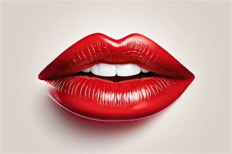 Hermosos Labios Brillantes Con Labios Femeninos Rojos Sobre Fondo Claro