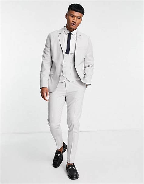 Asos Design Wedding Super Skinny Suit In Ice Gray Micro Texture Asos