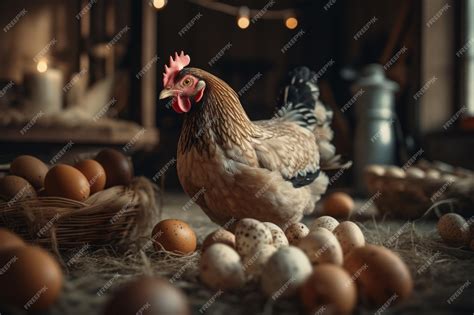 Premium AI Image | A chicken and eggs on a farm