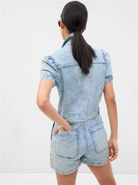 Puff Sleeve Denim Romper Gap