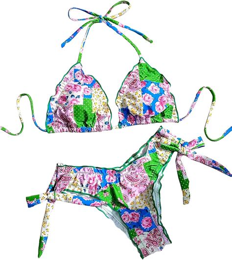 Roseseek Womens 2 Piece Bikini Set Floral Print Triangle