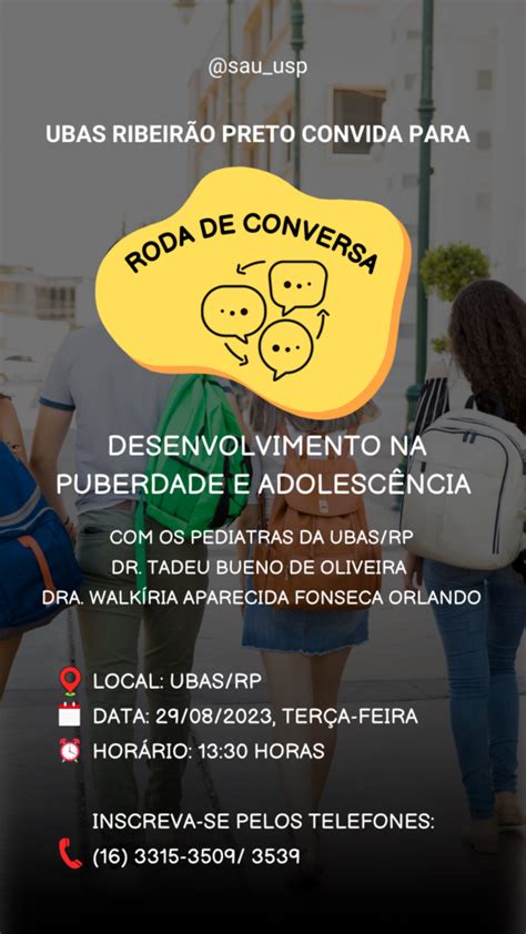 Roda de Conversa Desenvolvimento na Puberdade e Adolescência SAU USP