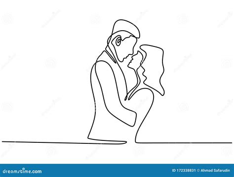 Continuous One Line Drawing Loving Couple Woman And Man In Love