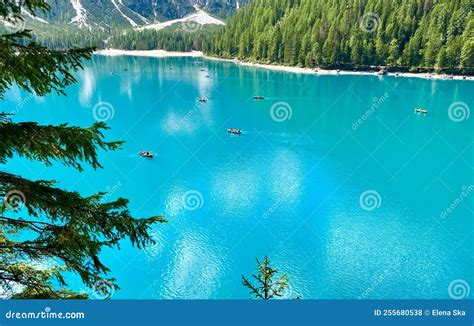 Beautiful Alpine Lake In The Italian Dolomites Mountains Stock Photo