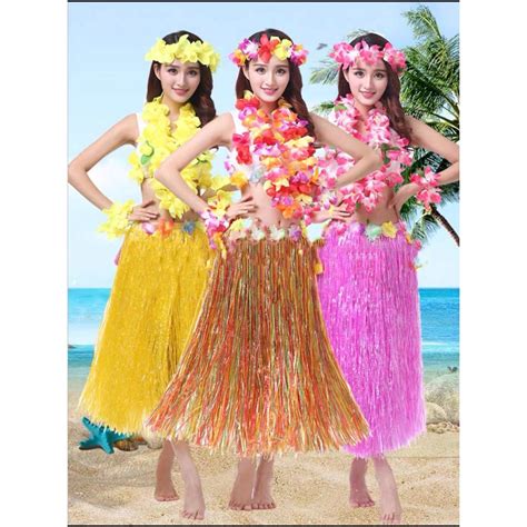 Hawaiian Hula Grass Skirt Fancy Dress Flower Long Hawaiian Tropical Hula Luau Grass Dance