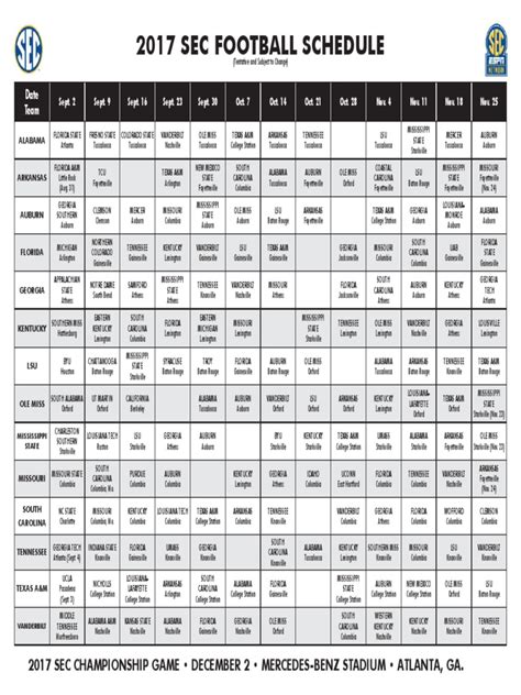 2017 SEC Football Schedule Grid | Southeastern Conference | Alabama ...