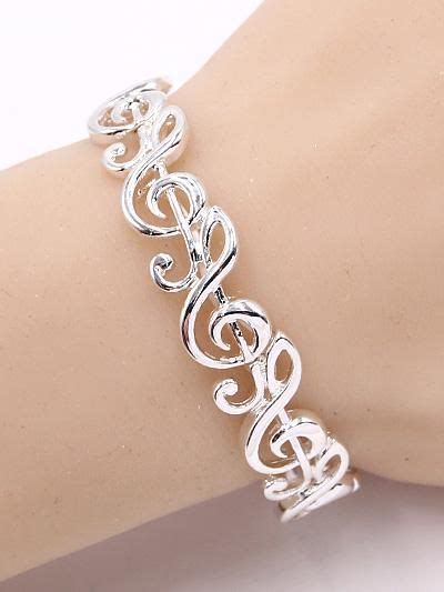 Music Note Silver Stretch Bracelet Music Note Bracelet Music Jewelry