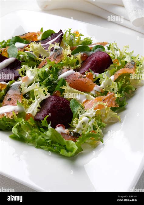 Gravlax salad editorial food Stock Photo - Alamy