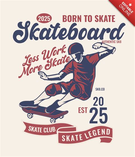 Born To Skate Skateboard Vintage Poster Design Template Modelo De