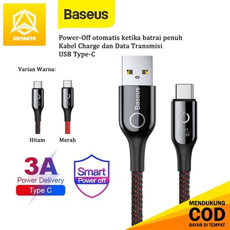 Jual Baseus Kabel Data Charger USB Type C 1M Otomatis Mati Saat Batrai